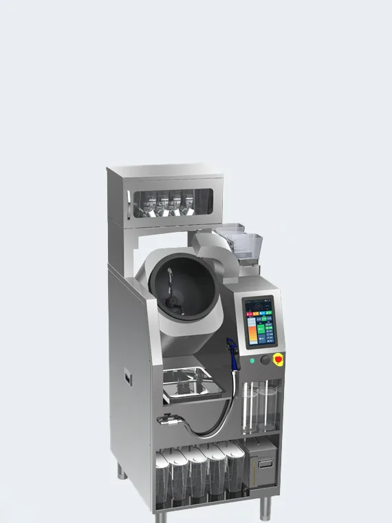 TC-E20A cooking robot: rotating drum, touchscreen and seasoning bottles